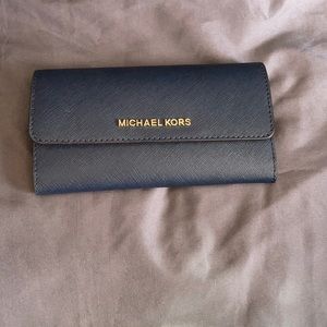MK navy trifold wallet
